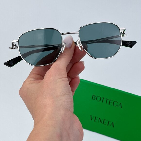 Bottega Veneta BV1301S 004 BRAND NEW Sunglasses Silver Green Panthos Unisex - Picture 2 of 12